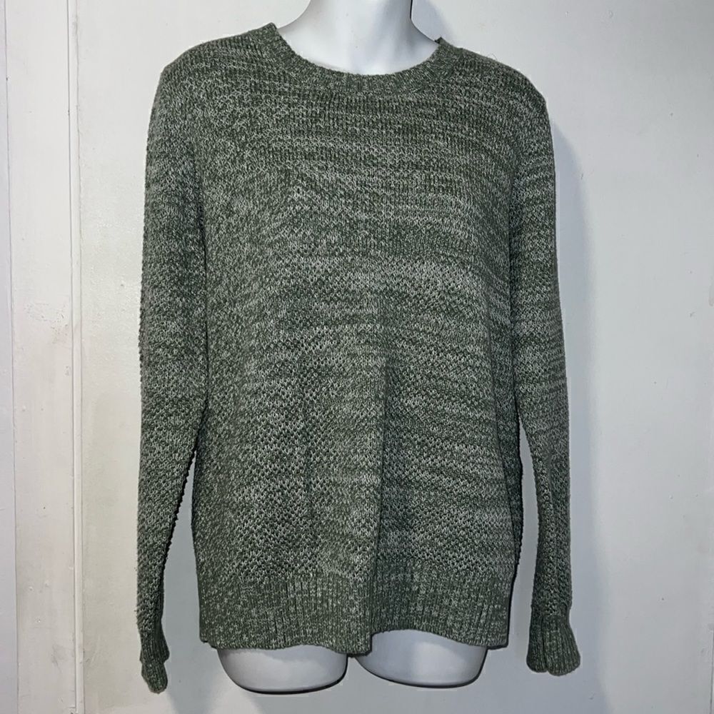 APPLESEED’S Sage Green and White Marled Cotton Knit Sweater-M